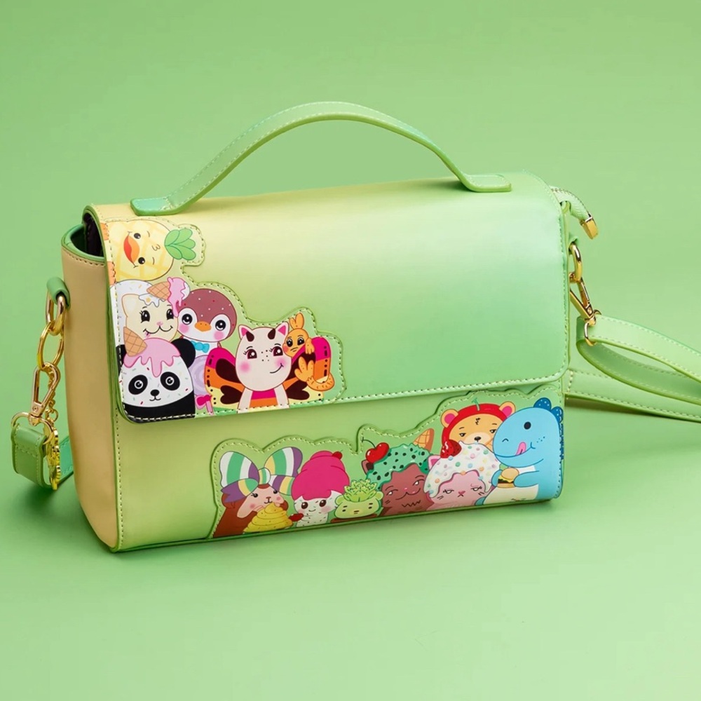 Mariah Elizabeth NWT Playful Green Crossbody Bag with Cartoon Characters - Picture 3 of 11